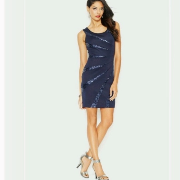 Guess size 4 navy sequin v neck sleeveless formal dress in excellent condition - Picture 1 of 4